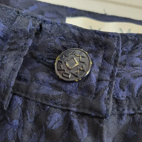 MAXMARA navy damask jacquard silk blend high rise dress pant trousers